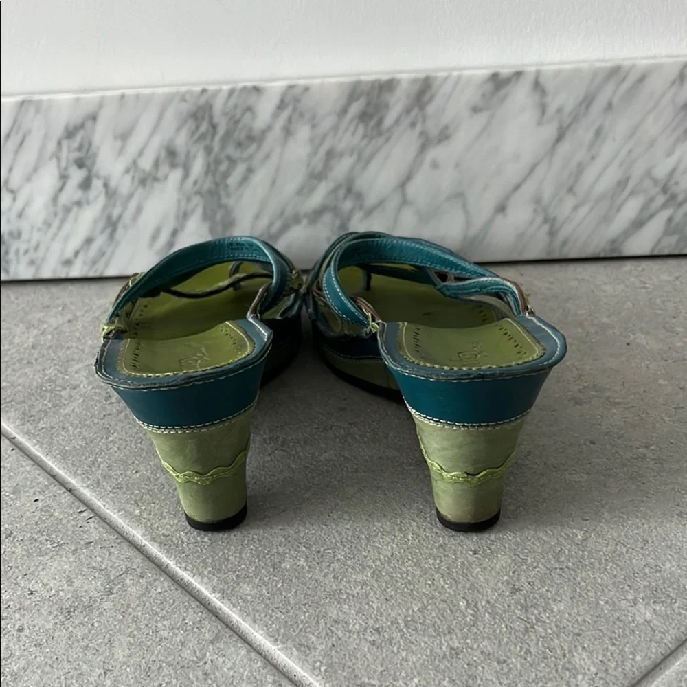 Stylish Green and Teal Women's Wedge Sandals - Picture 5 of 6